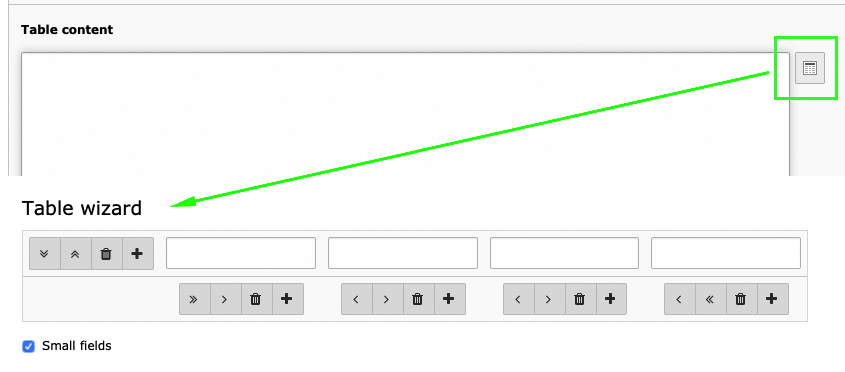 Table wizard in table element