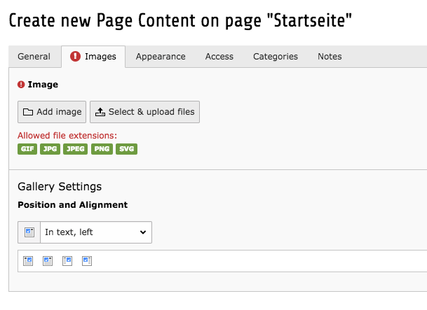 Text & Image in newContent wizard