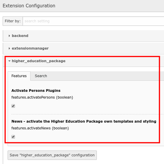 Extension Configuration Settings